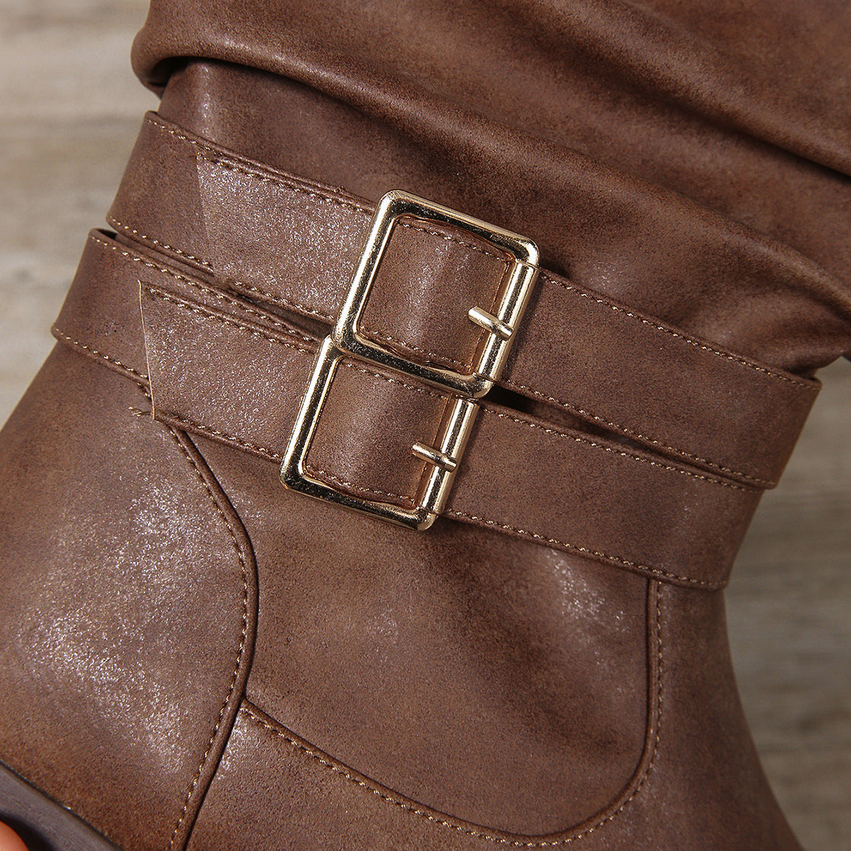 Western Denim Mid-Calf Boots for Women Chain Rivet Chunky Heel Knight Boots