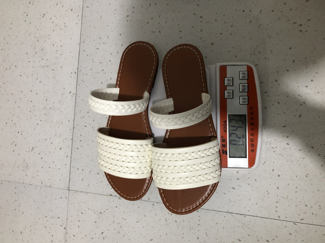 Knitted Belt Flat Slippers Women Outdoor Wear Stylish Lightweight Solid Color Beach Sandals - GLAMWEARS