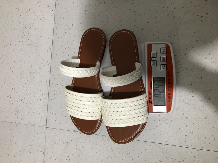 Knitted Belt Flat Slippers Women Outdoor Wear Stylish Lightweight Solid Color Beach Sandals - GLAMWEARS