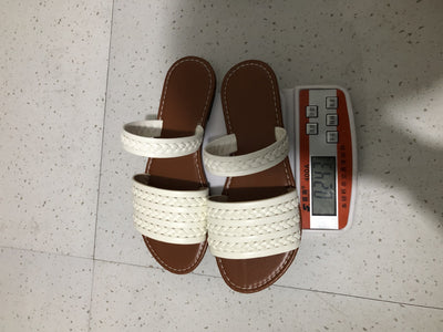 Knitted Belt Flat Slippers Women Outdoor Wear Stylish Lightweight Solid Color Beach Sandals