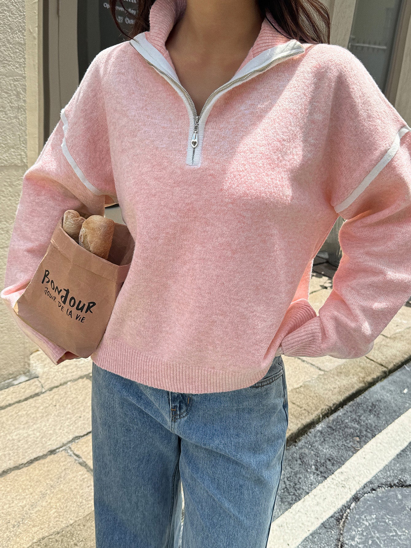 Casual Simple Solid Color Long Sleeve Zipper Sweaters Women Clothing Autumn Winter