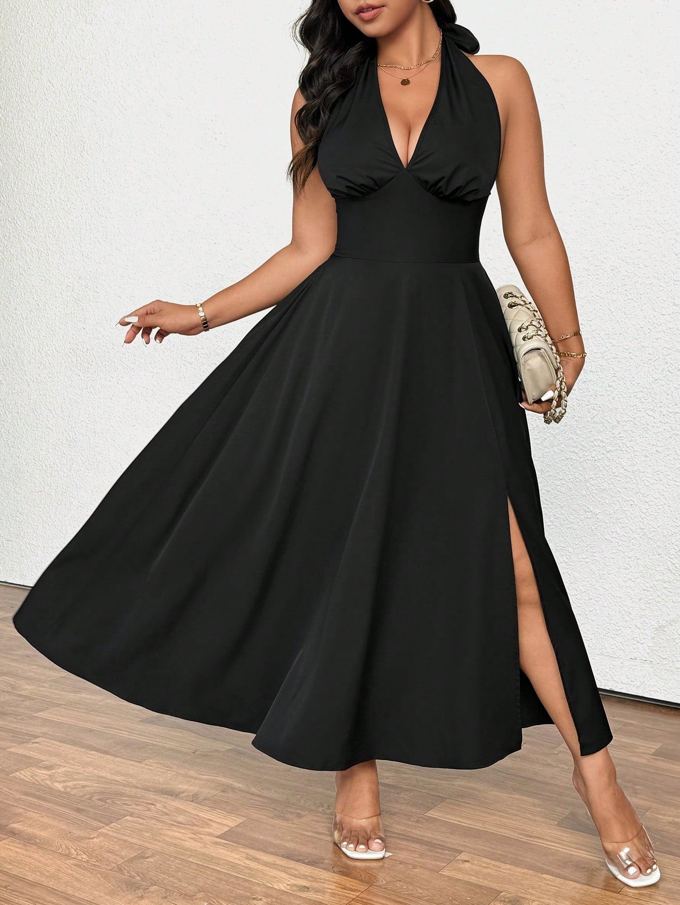 Plus Size Women Clothing French Socialite Dress Summer V neck Cocktail Dress