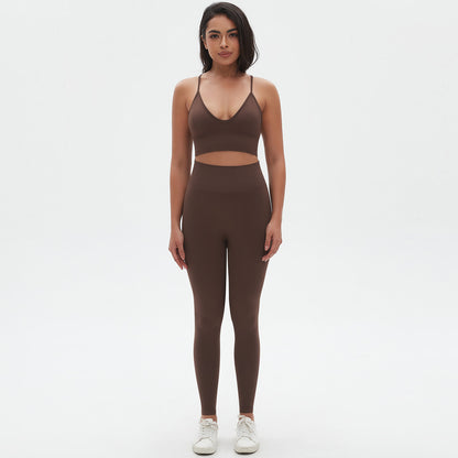 Knit Breathable Yoga Clothes Sexy Beauty Back Sports Bra High Waist Shaping Tights Fitness Suit