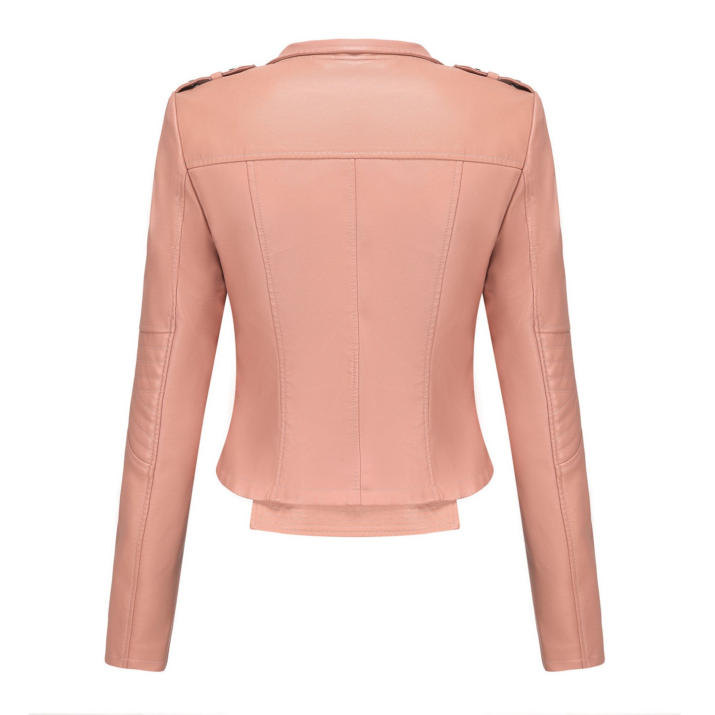 Slim Fit Long Sleeved Spring Autumn Leather Jacket Women Rivet Popular Short Jacket Zipper Leather Jacket