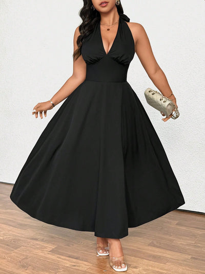 Plus Size Women Clothing French Socialite Dress Summer V neck Cocktail Dress