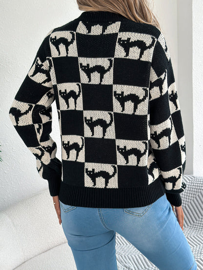 Autumn Winter Halloween Plaid Lantern Long Sleeve Pullover Women Clothing