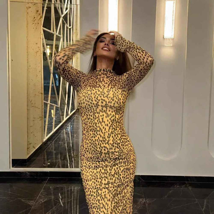 Women Clothing Spring Summer Slim Fit Slimming Leopard Print Trendy Dress Women