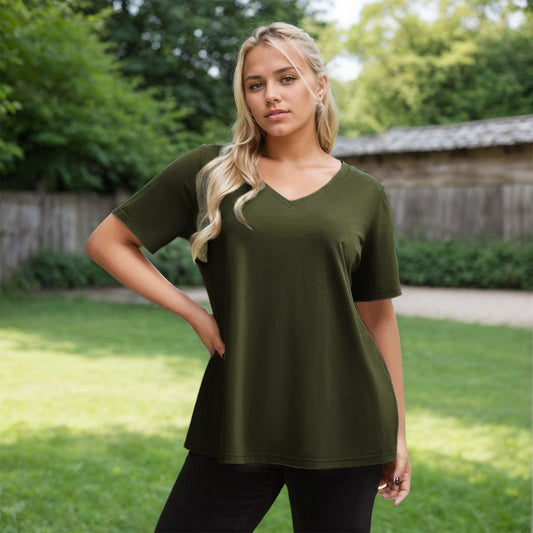 Plus Size Women Simple T Shirt Spring Summer Casual Loose Slimming Top