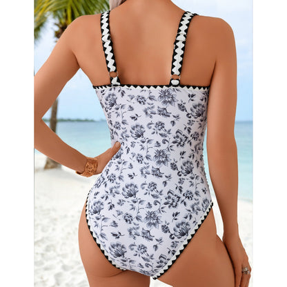 One Piece Printed Bikini Swimsuit Women Beach Vacation Swimsuit