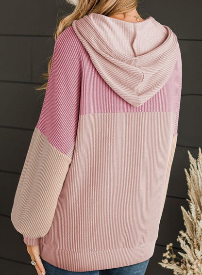 Autumn Winter Twist Strip Color Matching Long Sleeve Hoodie Loose Sweater