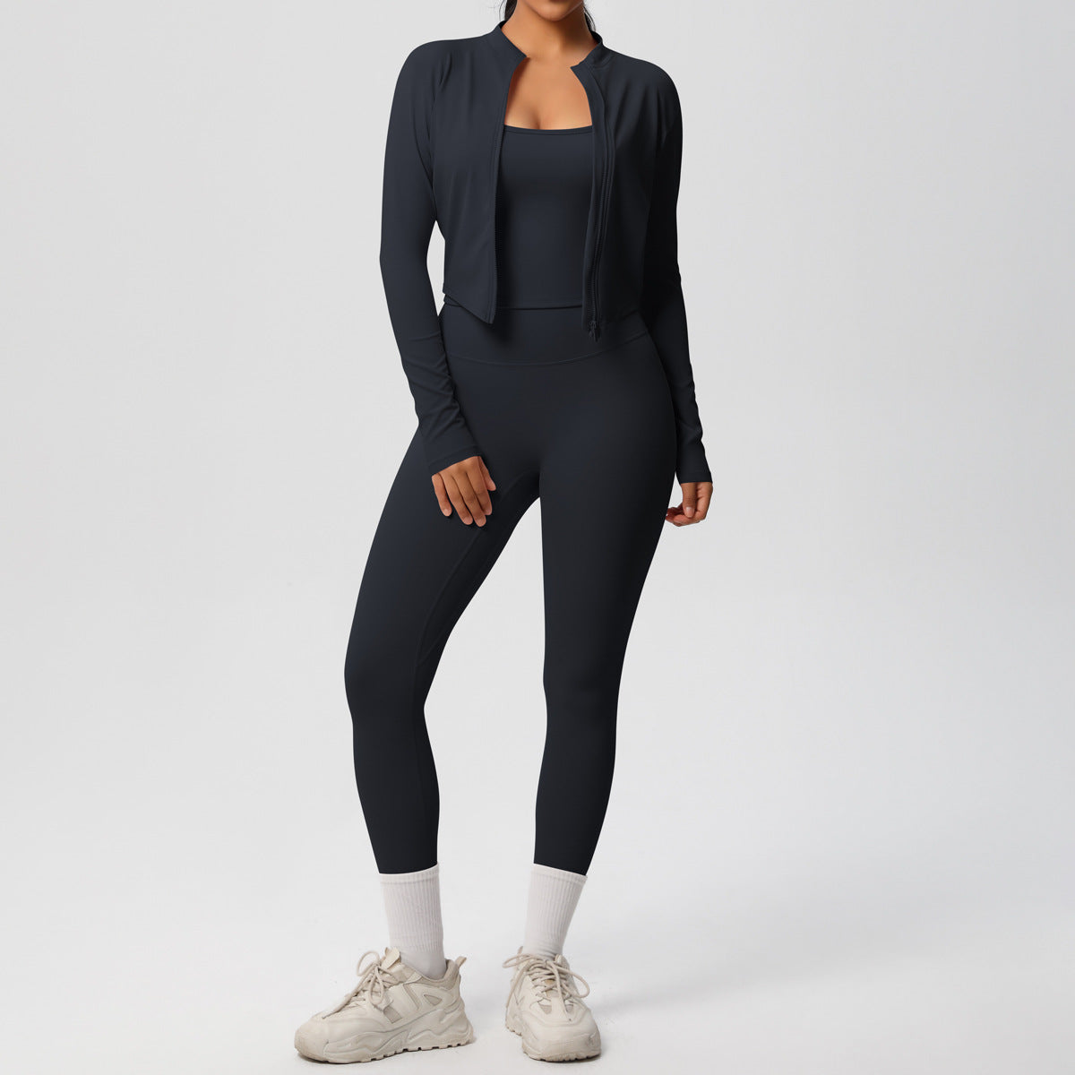 Skinny Yoga Pants High Waist Nude Feel Camisole Sports Zip Long Sleeve Coat Workout Clothes Three Piece Set