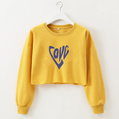 Women Clothing Autumn Winter Love Heart-Shaped Letter Graphic Printing round Neck Short Long-Sleeved Sweatshirt