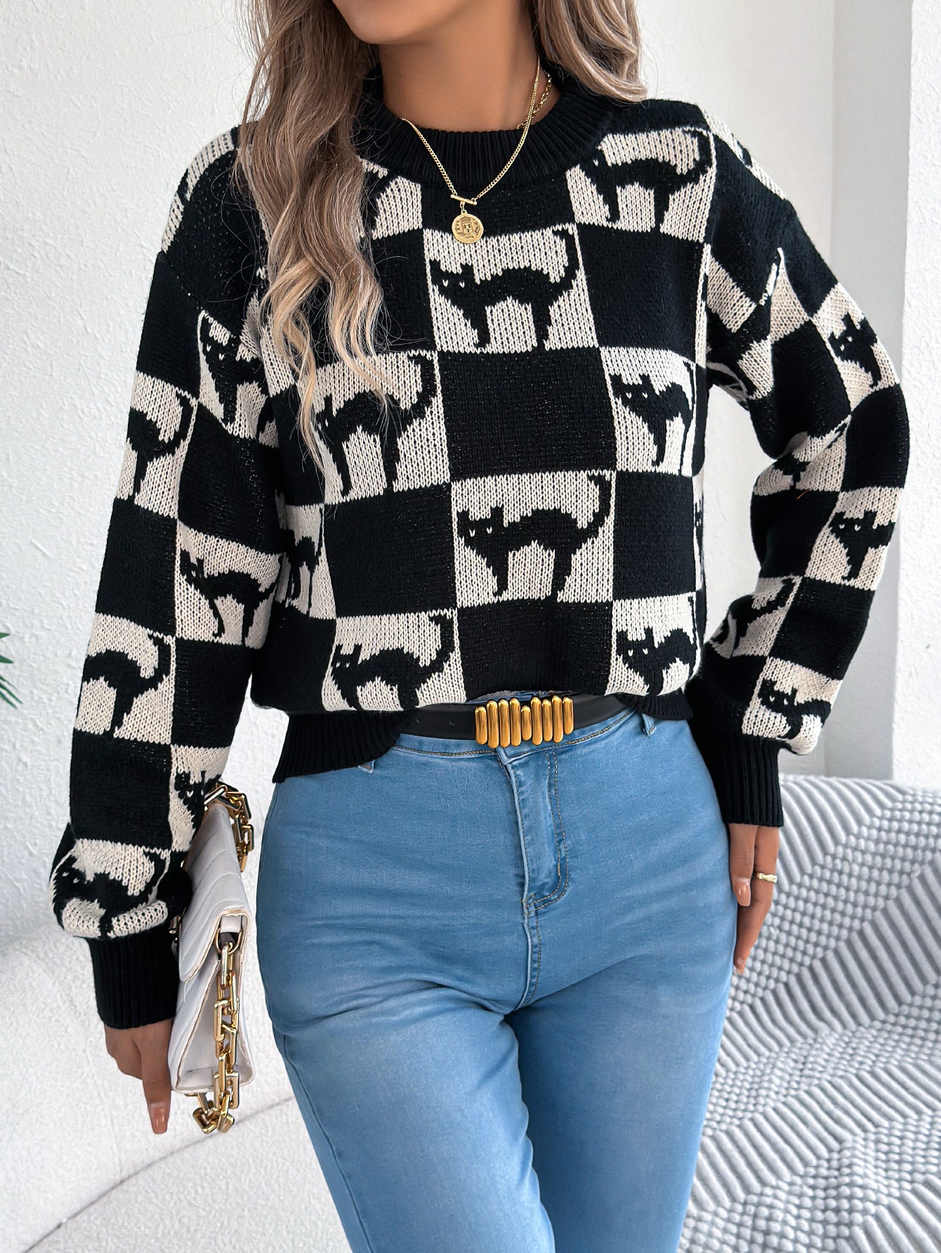Autumn Winter Halloween Plaid Lantern Long Sleeve Pullover Women Clothing
