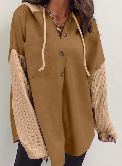 Fall Winter Women Clothing Sweater Patchwork Hoodie Casual Coat for Women