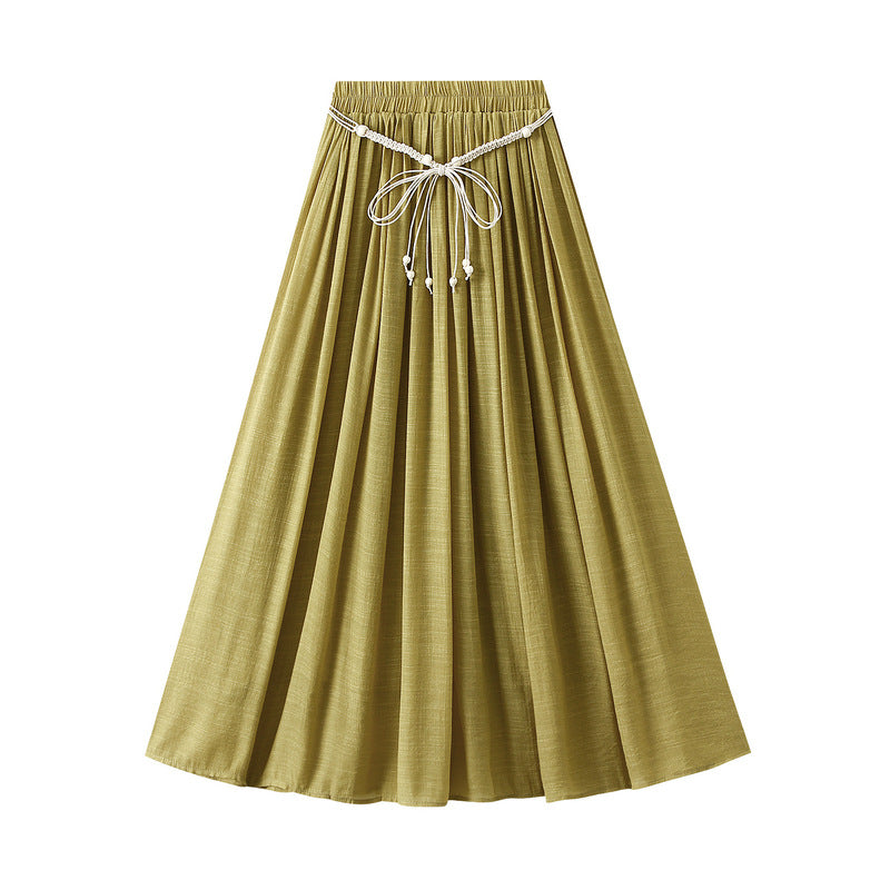 Cotton Linen Skirt Summer Zen Swing Slimming High Waist A line Dress Solid Color A line Skirt Ankle Floor Length Dress