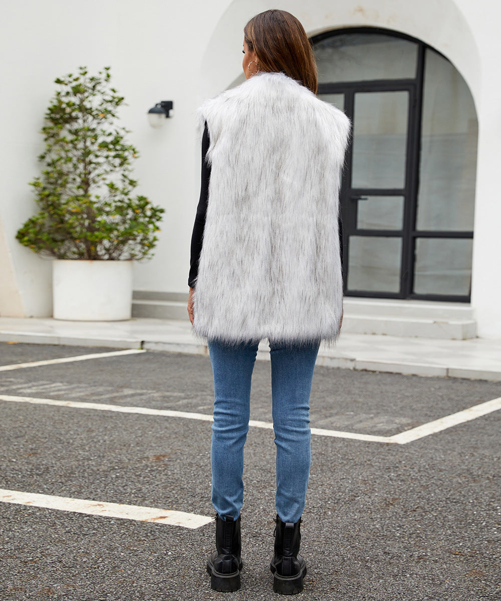 Ladies Faux Fur Suit Collar Vest Faux Fur Vest Plush Long Fur Vest