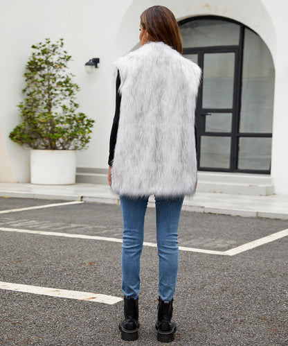 Ladies Faux Fur Suit Collar Vest Faux Fur Vest Plush Long Fur Vest