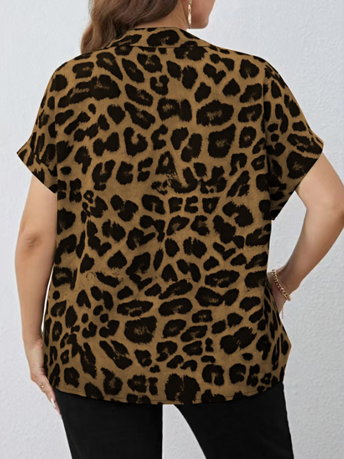 Oversized Short Sleeve Shirt Loose Casual All Matching Leopard Print Digital Printed Beach Vacation Top