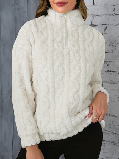 Autumn Winter Thickening Plush Hemp Pattern Embossed Pullover