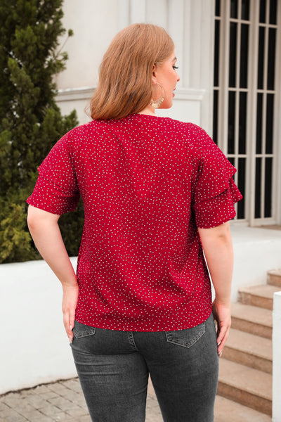 plus Size Polka Dot Loose Fitting Casual T shirt plus Size Women round Neck Short Sleeve Office Top