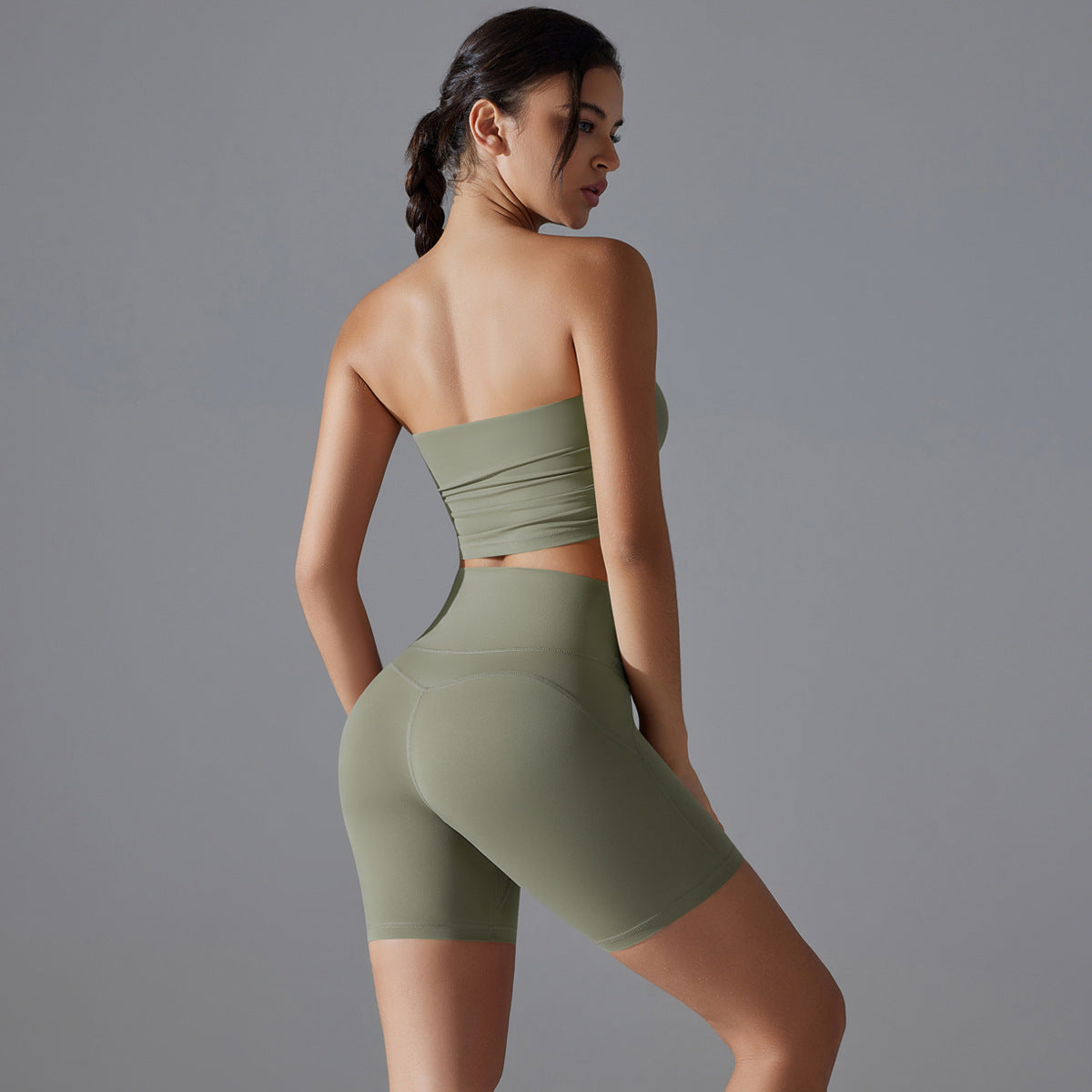 Celebrity One Piece Pleated Tube Top High Waist Hip Lift Zero Sense Wear Free Underwear Sports Shorts Fitness Yoga Set Women