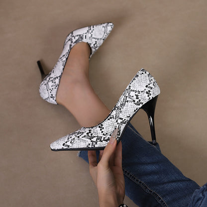 Simple High Heel Shallow Mouth Snake Pointed Toe Nightclubs Thinner High Heels Pumps French