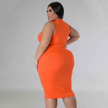 Plus Size Women Clothing Casual Solid Color Spring Summer Sleeveless Dress