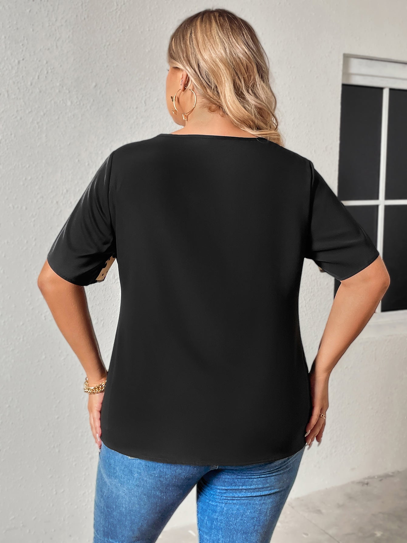Plus Size Popular Irregular Asymmetric Neckline Loose Plus Size Short Sleeve Top Women
