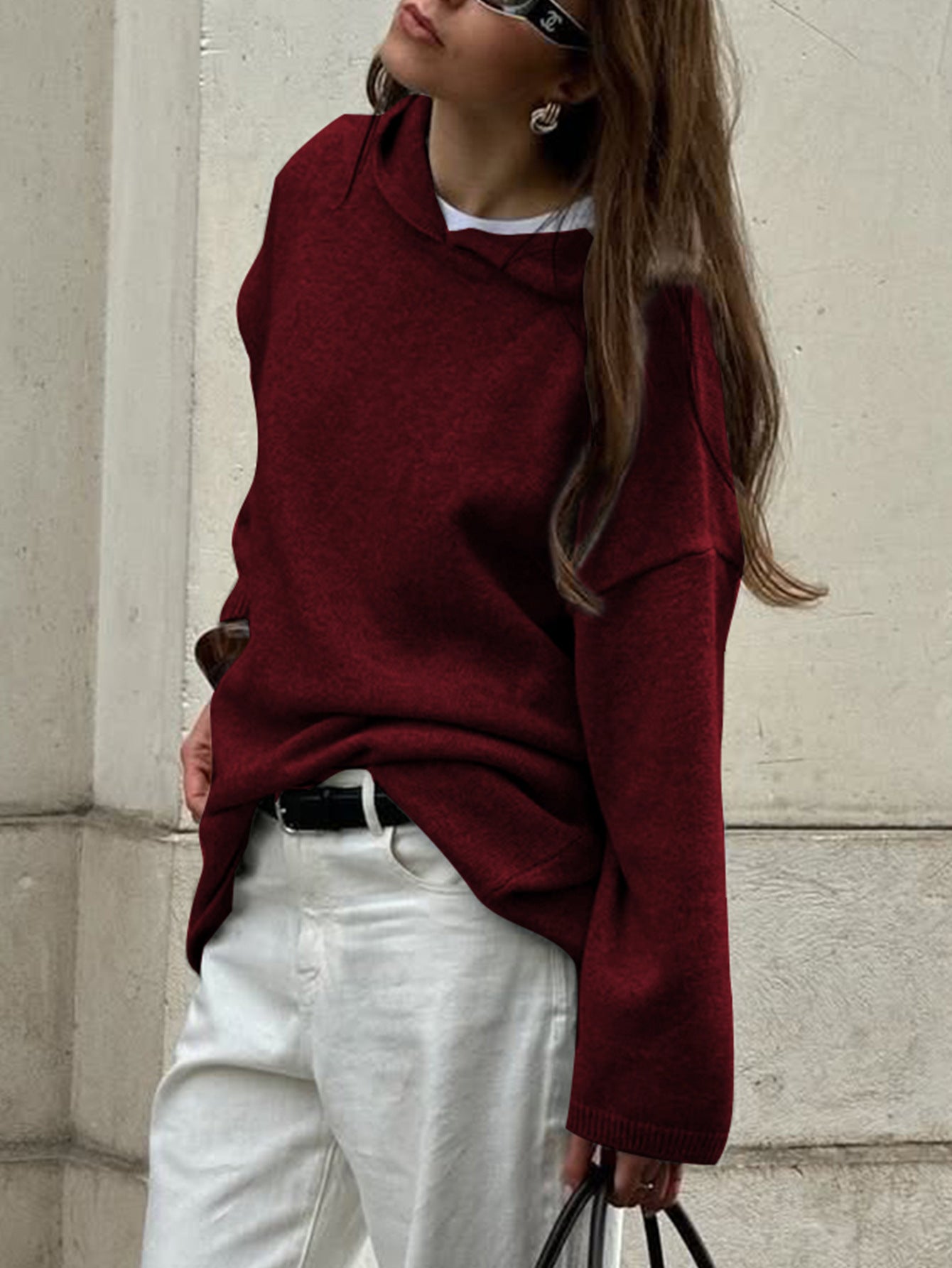 Casual Minimalist Long Sleeve Hooded Sweater Woolen