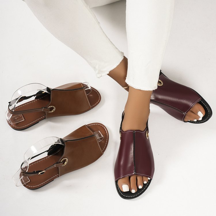 Flat Open Toe Buckle Sandals Women Metal Buckle One Line Fish Mouth Beach Slippers - GLAMWEARS