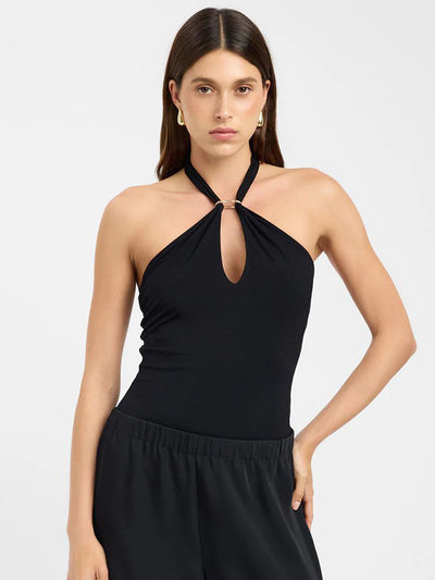 Women Clothing Sleeveless Backless Perforated Hollow Out Cutout out Halter Strap Tight Vest Top