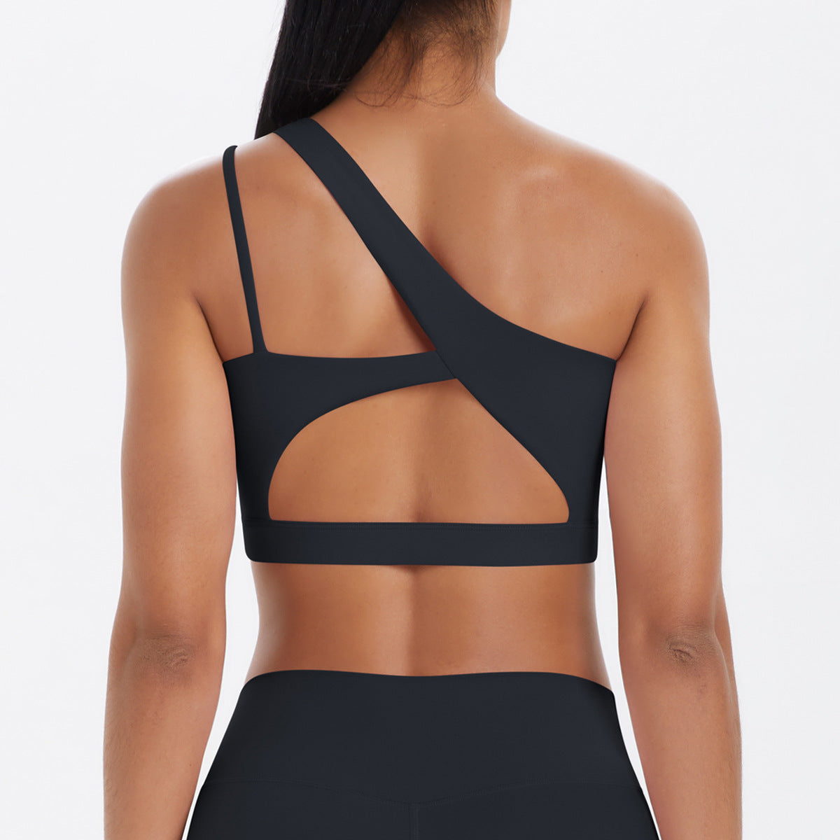Solid Color One Shoulder Beauty Back Yoga Bra Nude Feel Push up Sports Bra Irregular Asymmetric Shoulder Strap Sports Vest for Women