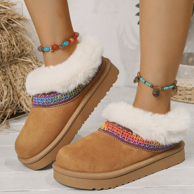 Winter Knitted Belt Wool Mouth Short Snow Boots Women Thick Bottom Thickened Fleece lined Platform Slip on Cotton Shoes