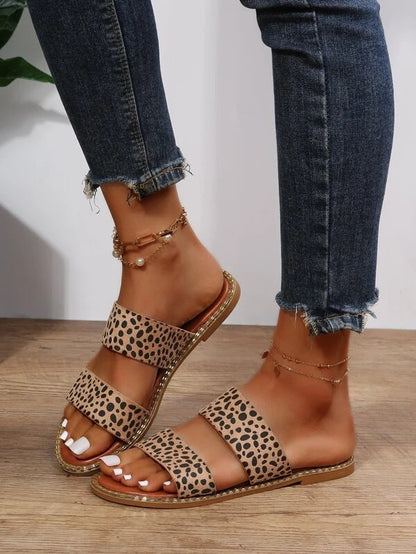 Summer Flat plus Size Leopard Print Outdoor Casual Slippers Women Slipper