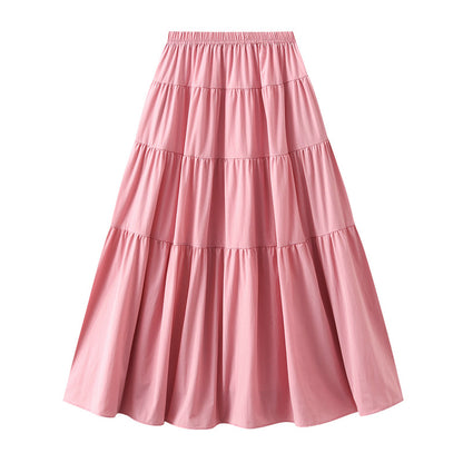 Elastic Waist Bright Color Skirt Travel Large Swing Skirt Summer Soft Overknee Long Skirt