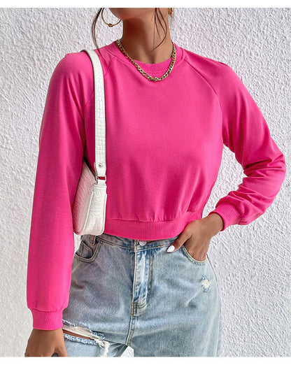 Autumn Winter Women Clothing Long Sleeve round Neck Solid Color Hoodie Women