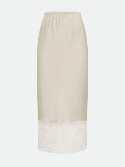 Lace Stitching Skirt Women Summer Solid Color Satin Lace Lace Skirt