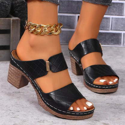 Arrival Summer Wedge One Word Strap Peep Toe Slippers Women Thick Heel Beach Sandals