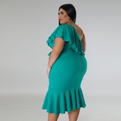 Plus Size Women Clothing Slim Casual Ruffled Tube Top Midi Dress
