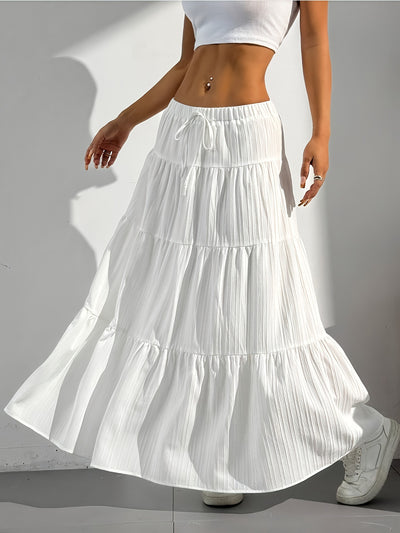 Spring Summer Women Clothing Skirt Lace up Stitching Large Swing Skirt Loose Maxi Dress plus Size Women Clothing