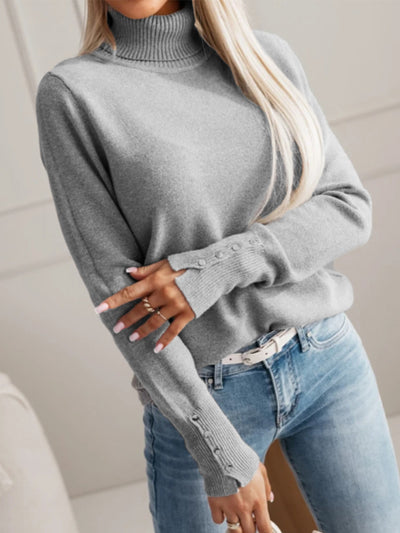 Women Elegant Fall Winter Lapels Knitwear Solid Color Buttons Pullover Sweater Top