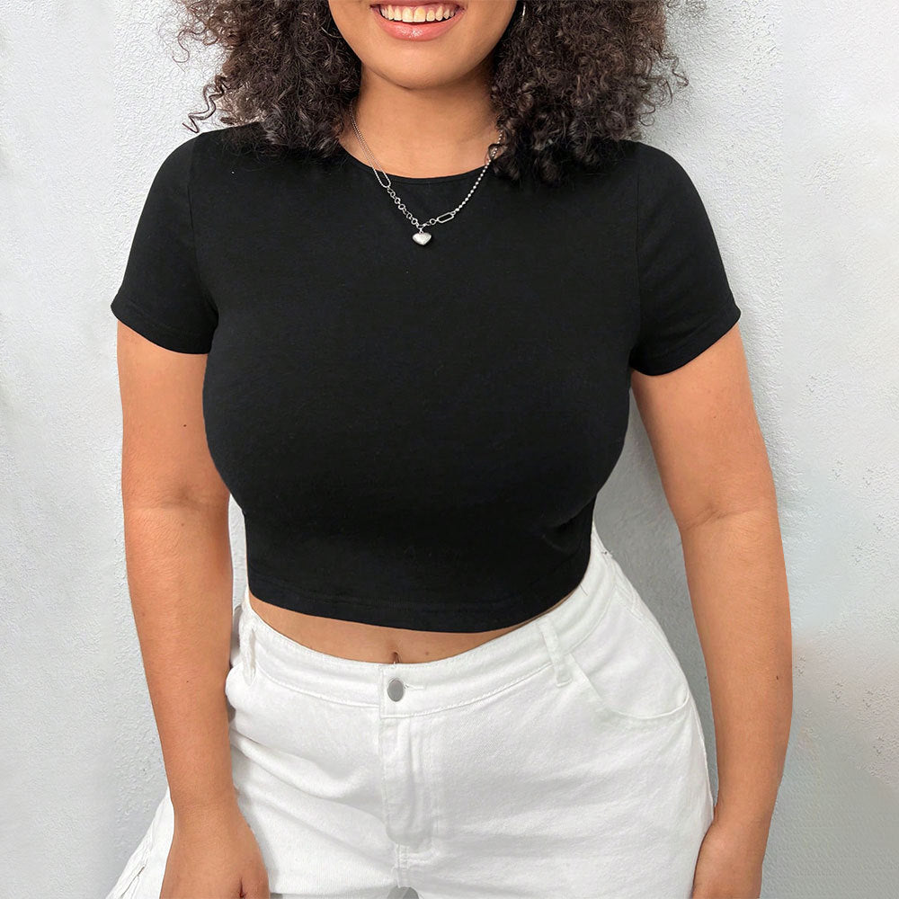 Plus Size Women Clothes Slim Fit Sexy T shirt Spring Summer Backless Solid Color Top