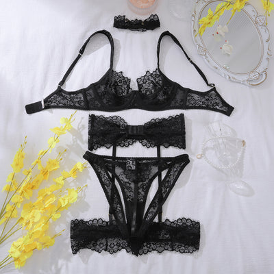 Gem Decoration Floral Lace Eyelash Lace Body Shaping Sexy Underwear Split
