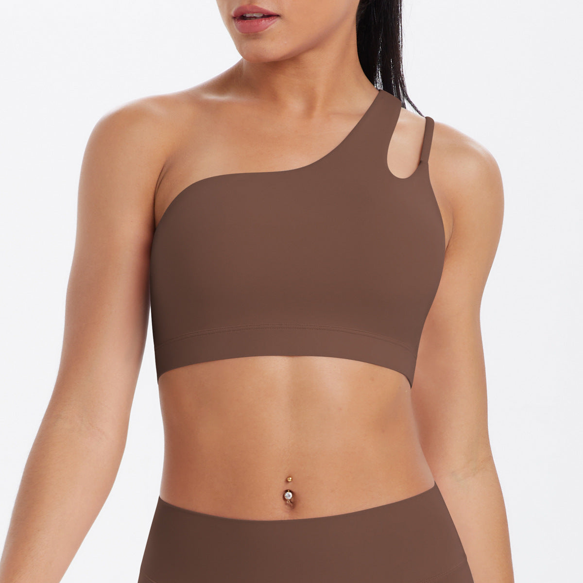 Solid Color One Shoulder Beauty Back Yoga Bra Nude Feel Push up Sports Bra Irregular Asymmetric Shoulder Strap Sports Vest for Women