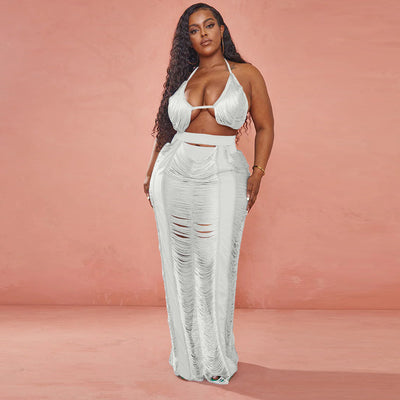Sexy Women Clothing Hollowed-out plus Size Beachwear Women Skirt Set