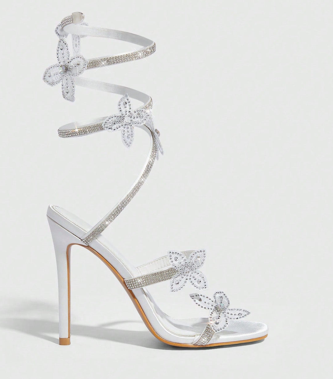 11cm Stiletto Heel White Pink Square Head Women Summer High Heel Sandals Women Rhinestone Floral Heels - GLAMWEARS