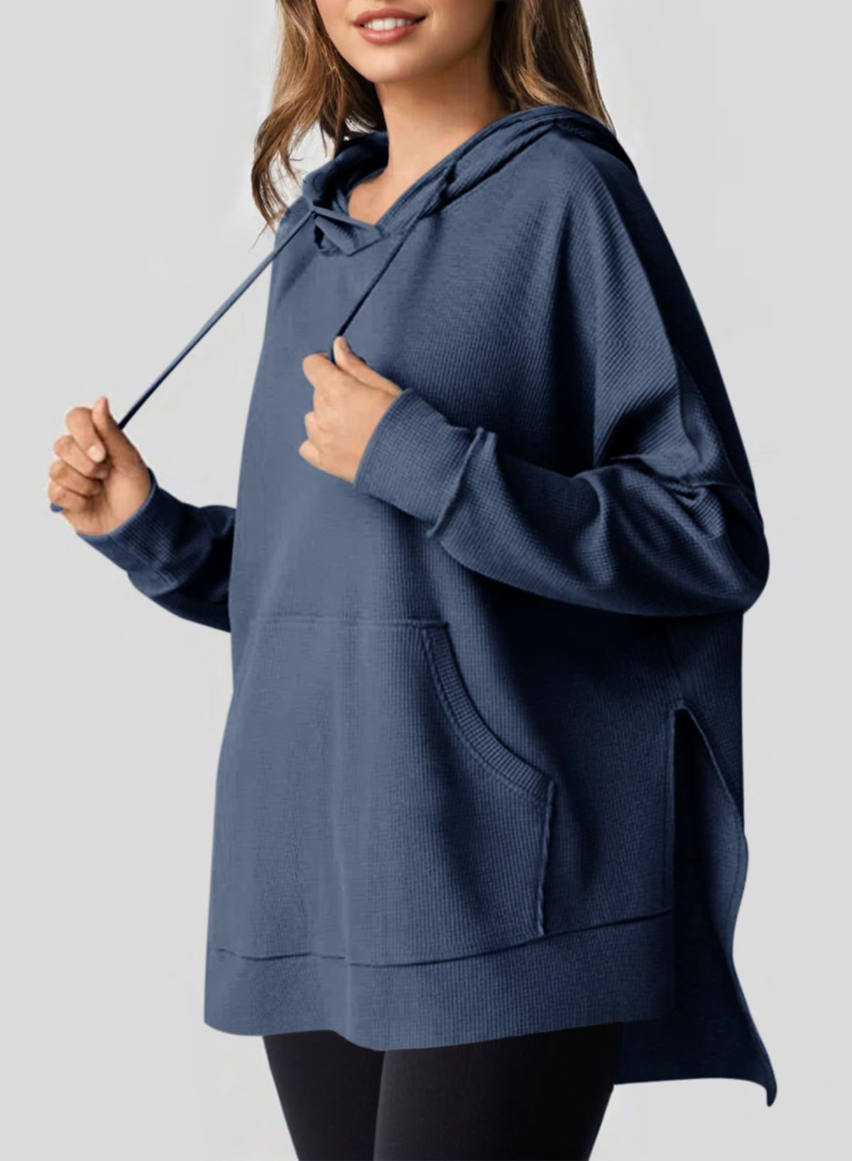Autumn Winter Women Waffle Knitted Pullover Long Sleeve Sweater Sweatshirt Hoodie Women