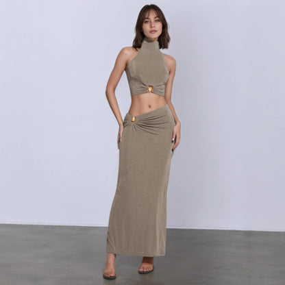 Summer Women Sexy Low Waist Cropped Shell Metal Decorative Skirt