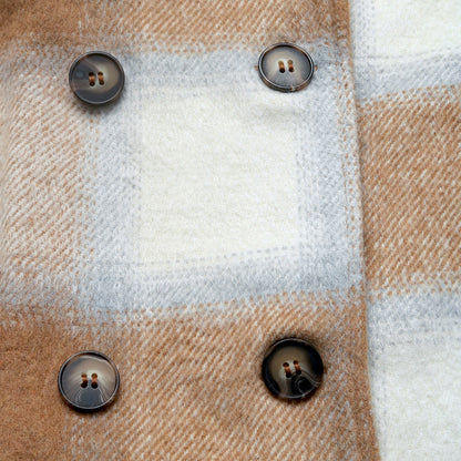 Autumn Winter Casual Retro Mid Length Double Breasted Collar Brushed Plaid Coat