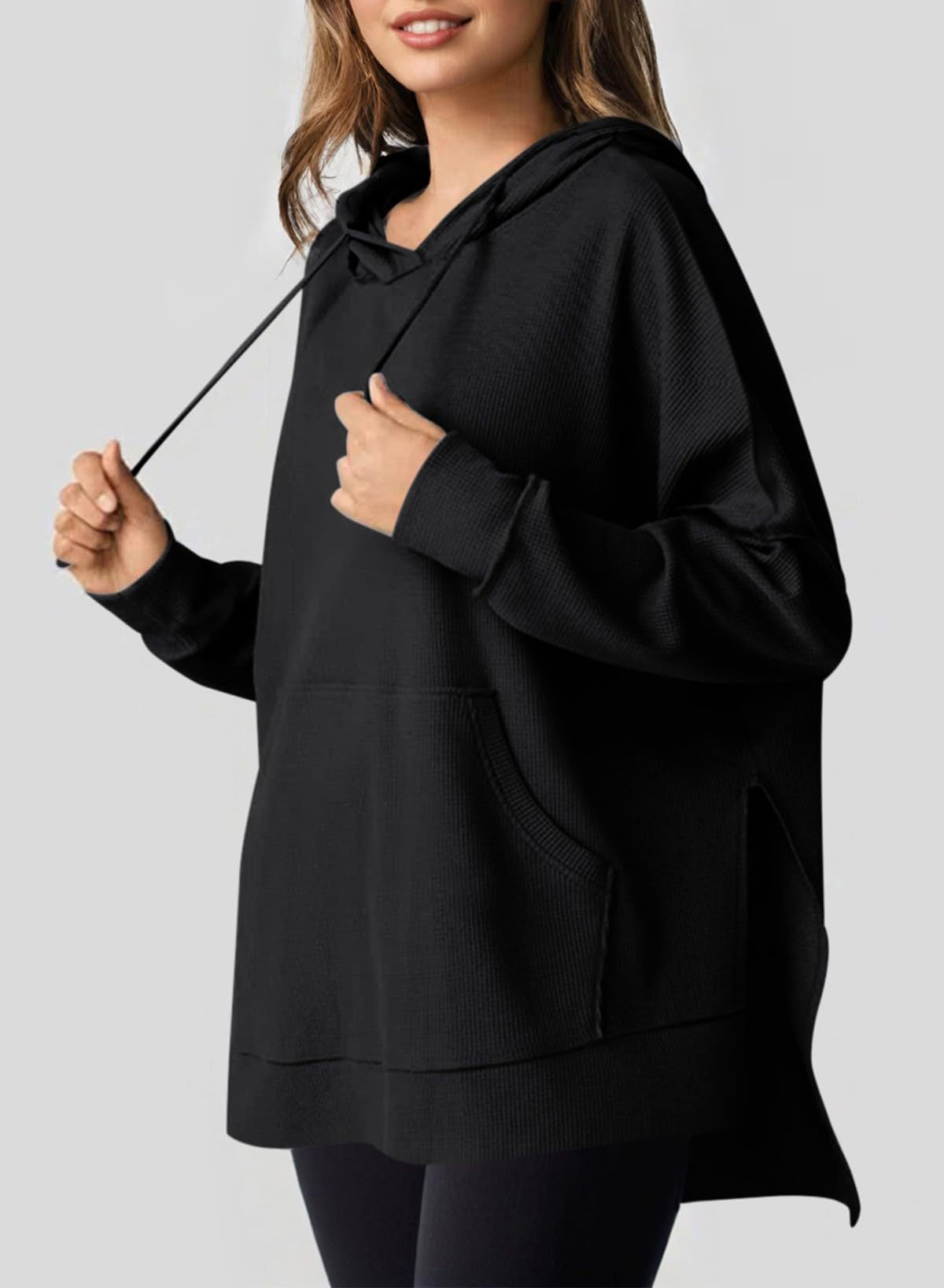 Autumn Winter Women Waffle Knitted Pullover Long Sleeve Sweater Sweatshirt Hoodie Women